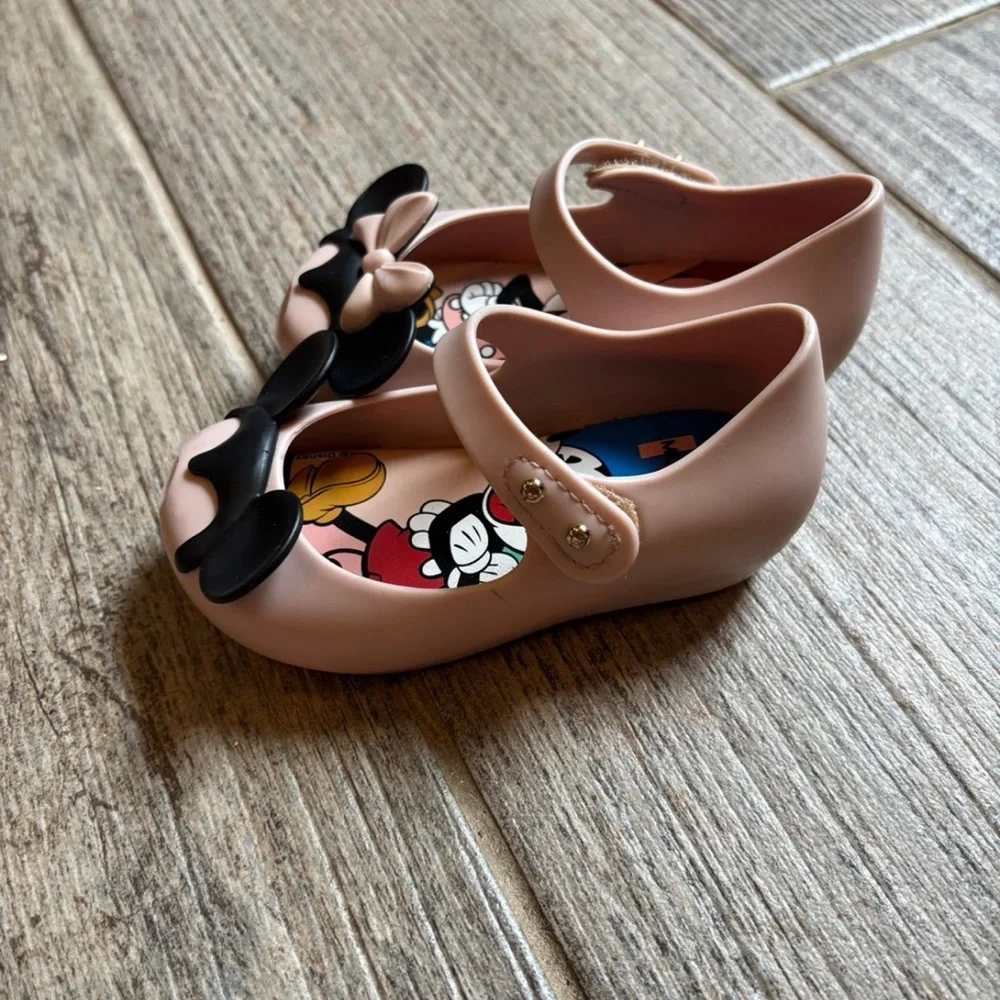 Mini Melissa Minnie & Mickey Mary Jane Rubber Shoes with Velcro Girls Size 6 - Picture 4 of 6